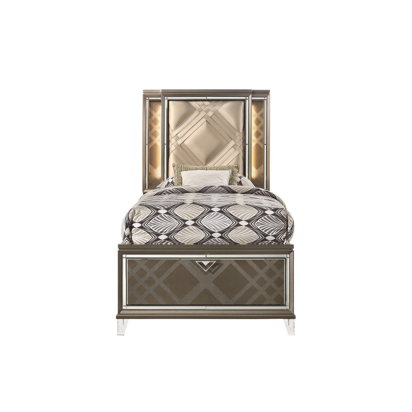 Skylar - Full Bed With LED & Storage - Dark Champagne - The Sleep Loft - Online Mattress Showroom NYC