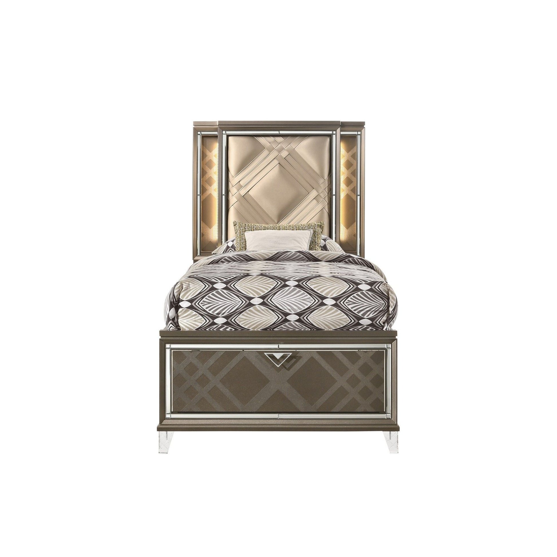Skylar - Full Bed With LED & Storage - Dark Champagne - The Sleep Loft - Online Mattress Showroom NYC
