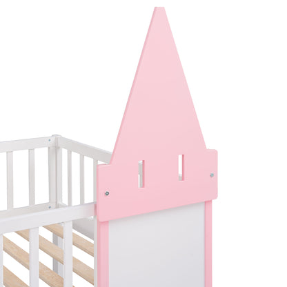 Twin Over Twin Castle Bunk Bed With Ladder - Pink - The Sleep Loft - Online Mattress Showroom NYC