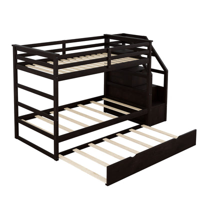 Twin Over Twin Bunk Bed With Twin Size Trundle And 3 Storage Stairs - Espresso - The Sleep Loft - Online Mattress Showroom NYC