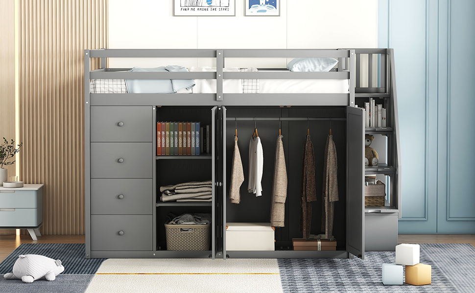 Loft Bed With Built In Wardrobes, Cabinets And Drawers - The Sleep Loft - Online Mattress Showroom NYC