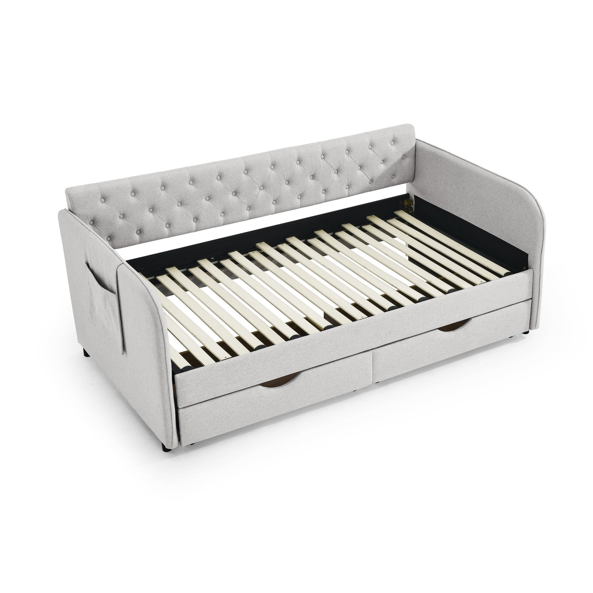 Daybed With Trundle And Storage Drawers, Flat Arms With Pocket - The Sleep Loft - Online Mattress Showroom NYC