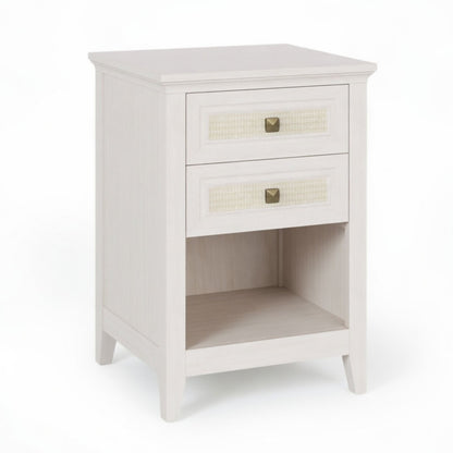 Nightstand With 2 Drawers & Shelf - White