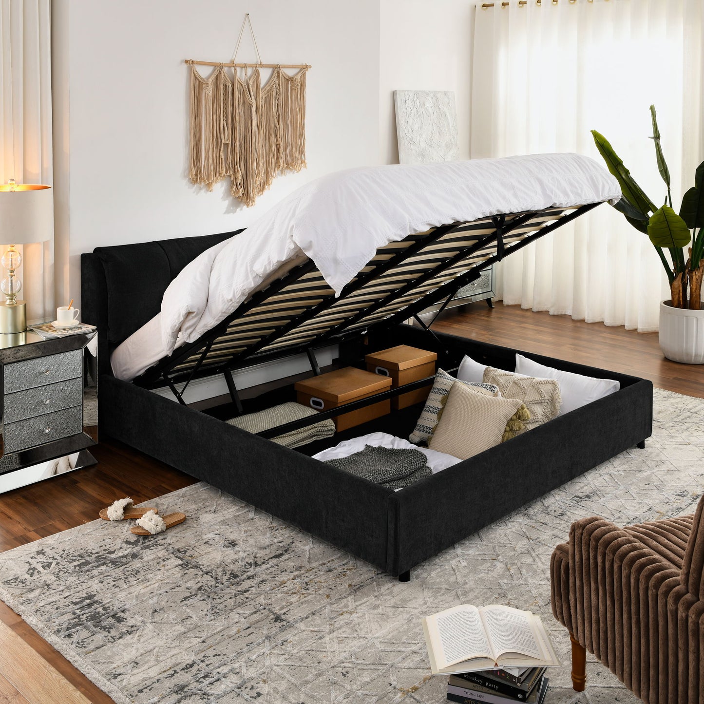 Storage Upholstered Hydraulic Platform Bed With Integrated Headboard - The Sleep Loft - Online Mattress Showroom NYC