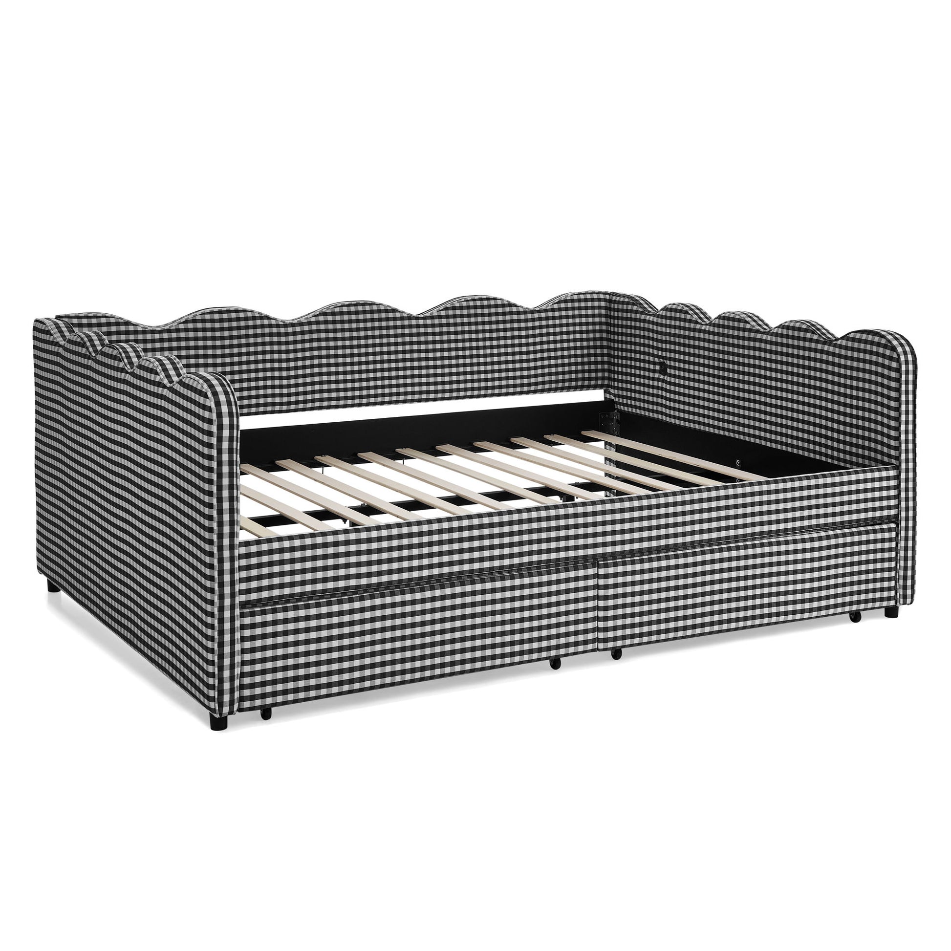 Gingham Daybed With USB Charging Port, Wave-Shaped Design - The Sleep Loft - Online Mattress Showroom NYC