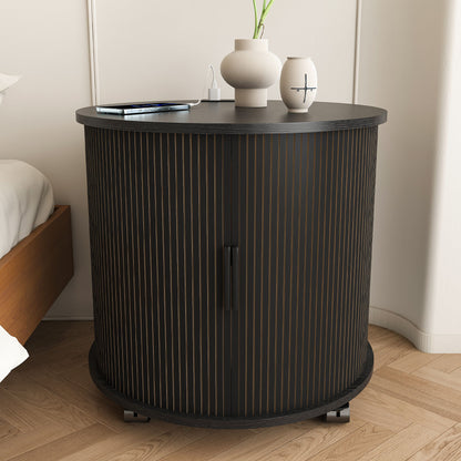 Cylinder Nightstand With Charging Station & Sliding Door