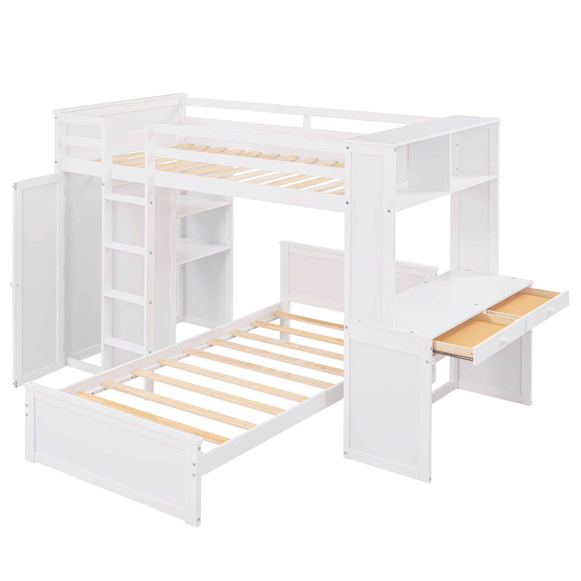 Loft Bed With A Stand Alone Bed, Shelves, Desk, And Wardrobe - The Sleep Loft - Online Mattress Showroom NYC