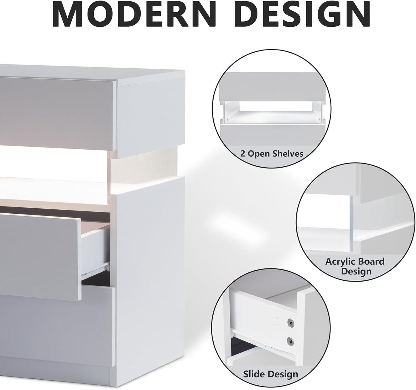 LED Nightstands, 3 Drawer For Bedroom - The Sleep Loft - Online Mattress Showroom NYC