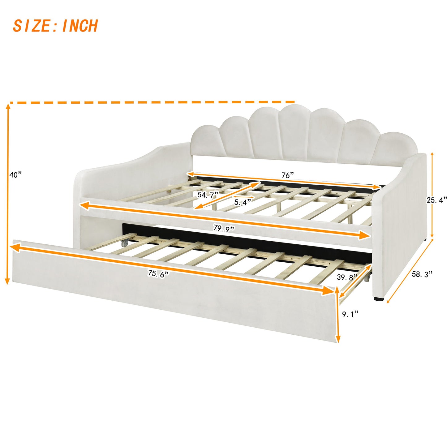 Upholstery Daybed Frame With Shell Shaped Backrest - The Sleep Loft - Online Mattress Showroom NYC