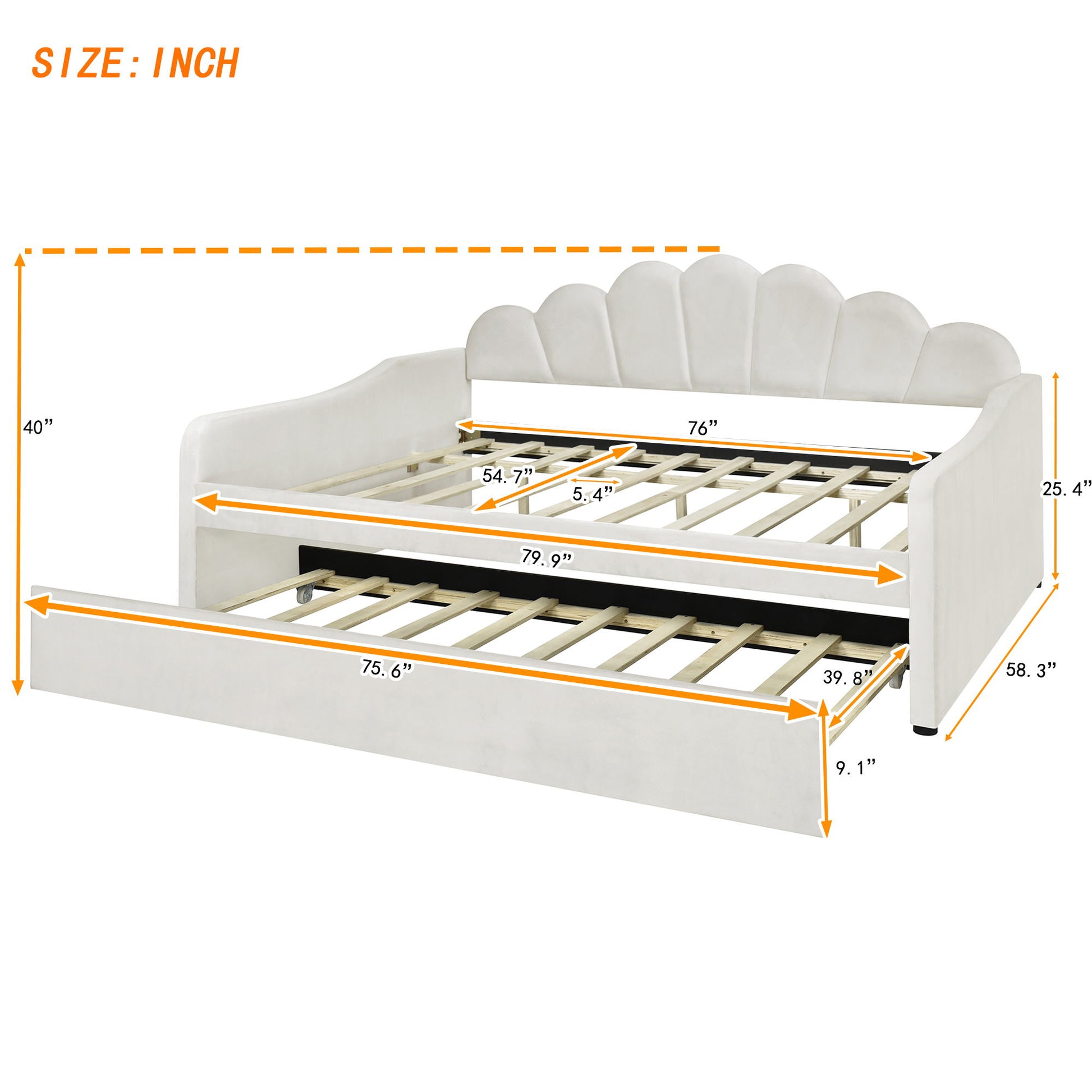 Upholstery Daybed Frame With Shell Shaped Backrest - The Sleep Loft - Online Mattress Showroom NYC