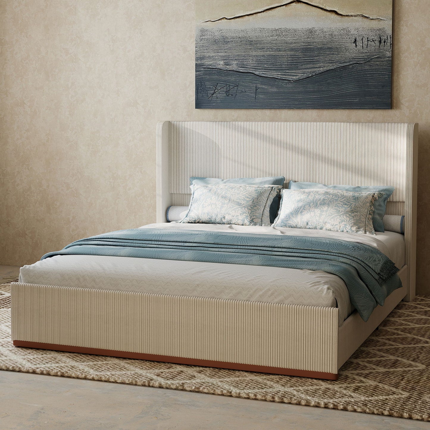 Upholstered Bed Frame With Luxury Wingback Headboard - The Sleep Loft - Online Mattress Showroom NYC