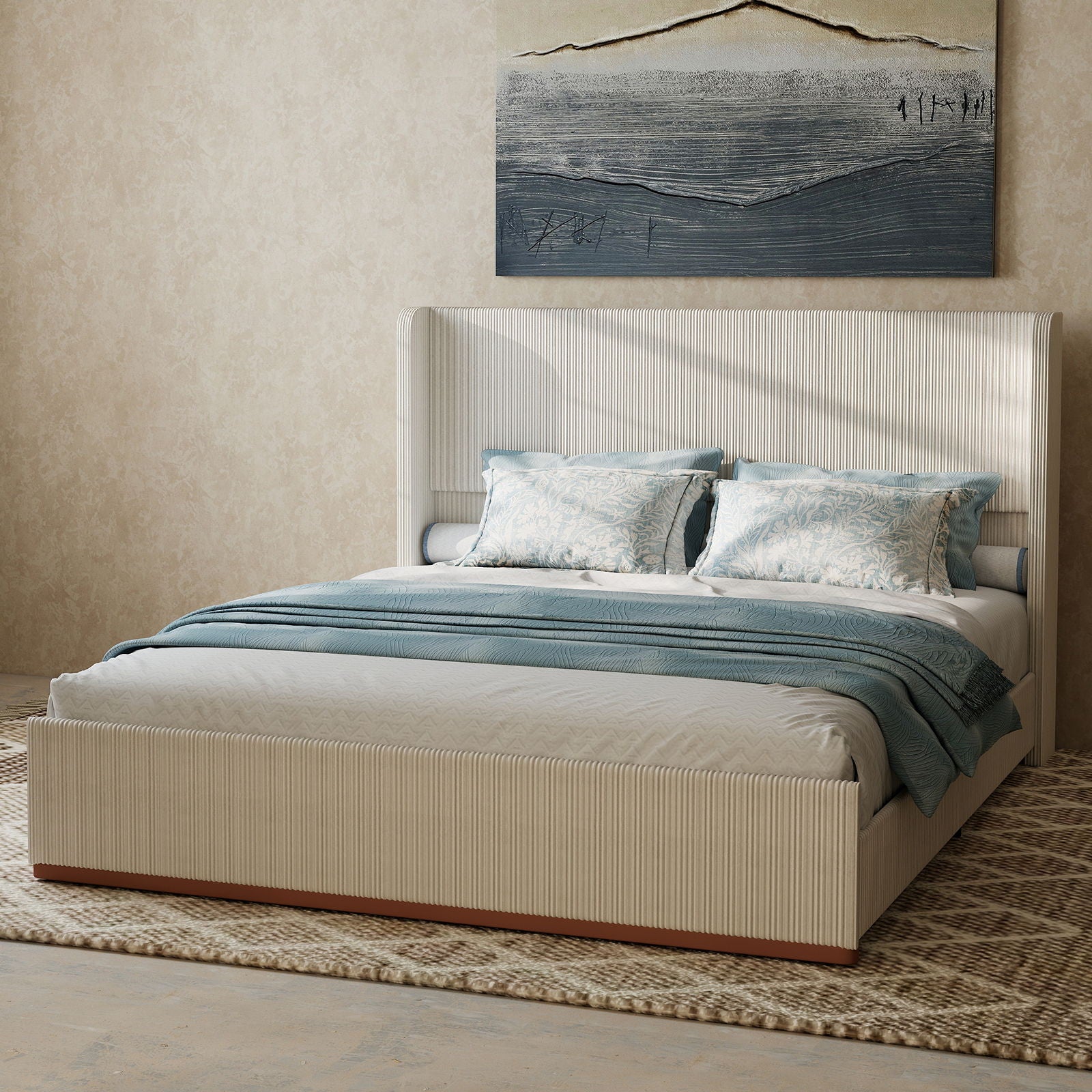 Upholstered Bed Frame With Luxury Wingback Headboard - The Sleep Loft - Online Mattress Showroom NYC