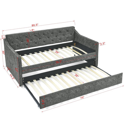 Twin Upholstered Daybed With Trundle, Waved Arms - Gray - The Sleep Loft - Online Mattress Showroom NYC