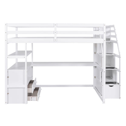 Loft Bed With Desk, Shelves, 2 Drawers, Storage Staircase - The Sleep Loft - Online Mattress Showroom NYC