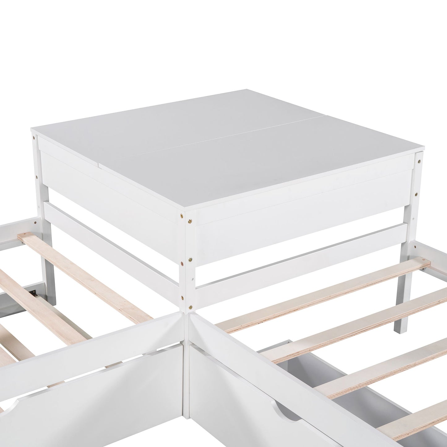 L Shaped Platform Bed With Trundle And Drawers Linked With Built In Desk - The Sleep Loft - Online Mattress Showroom NYC
