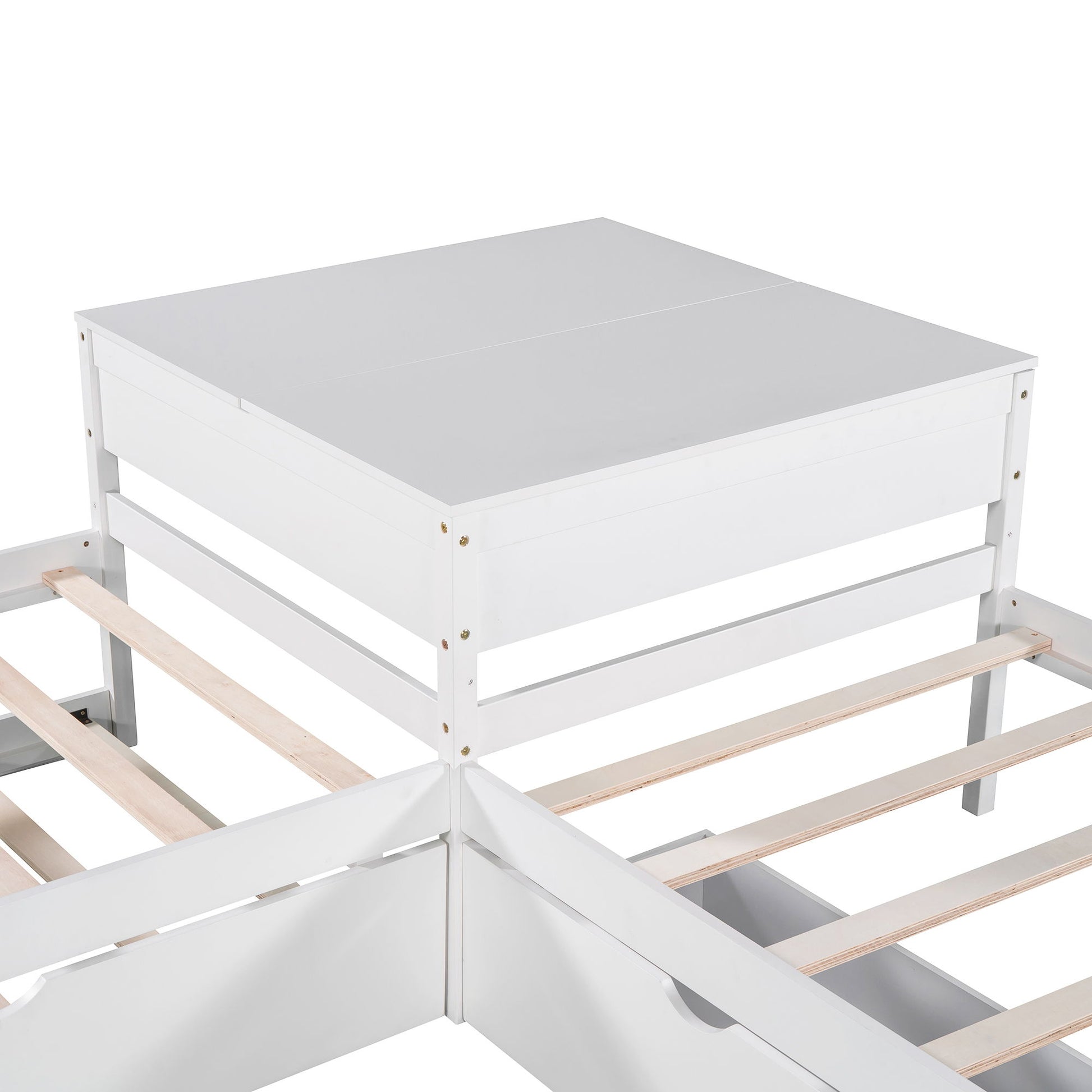 L Shaped Platform Bed With Trundle And Drawers Linked With Built In Desk - The Sleep Loft - Online Mattress Showroom NYC