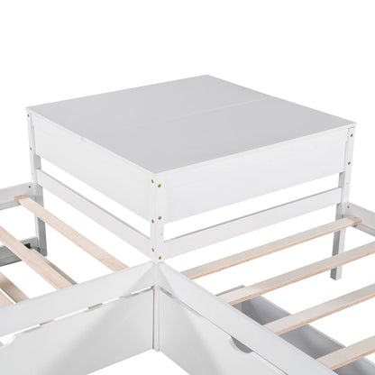 L Shaped Platform Bed With Trundle And Drawers Linked With Built In Desk - The Sleep Loft - Online Mattress Showroom NYC