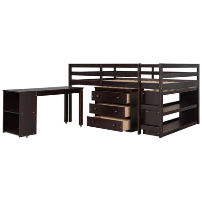 Loft Low Study Bed With Cabinet, Shelves And Rolling Portable Desk, Multiple Functions - The Sleep Loft - Online Mattress Showroom NYC