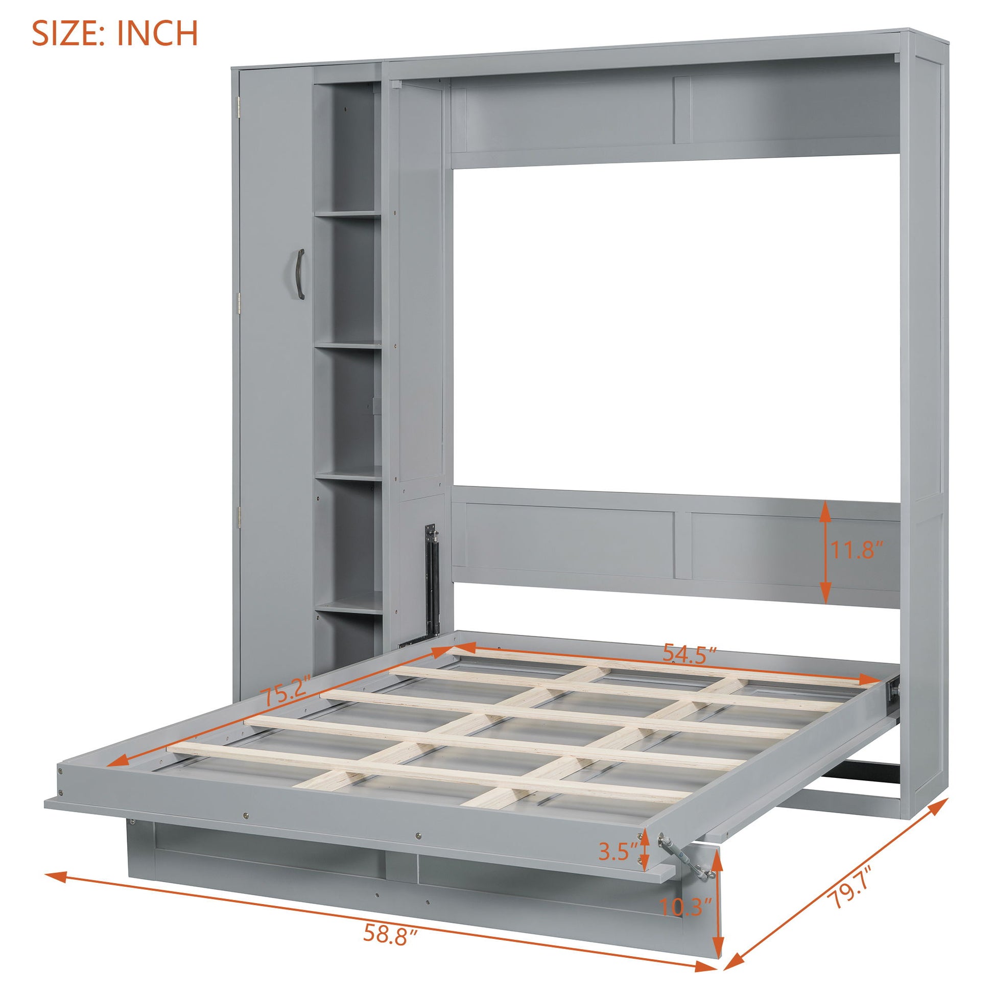 Murphy Wall Bed With Shelves, Wardrobe And LED Lights - The Sleep Loft - Online Mattress Showroom NYC
