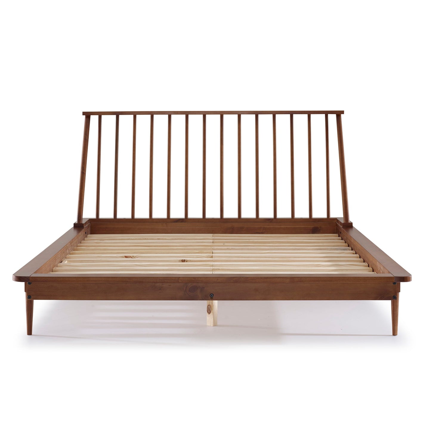 Mid-Century Modern Solid Wood Platform Bed Frame With Spindle Headboard - The Sleep Loft - Online Mattress Showroom NYC