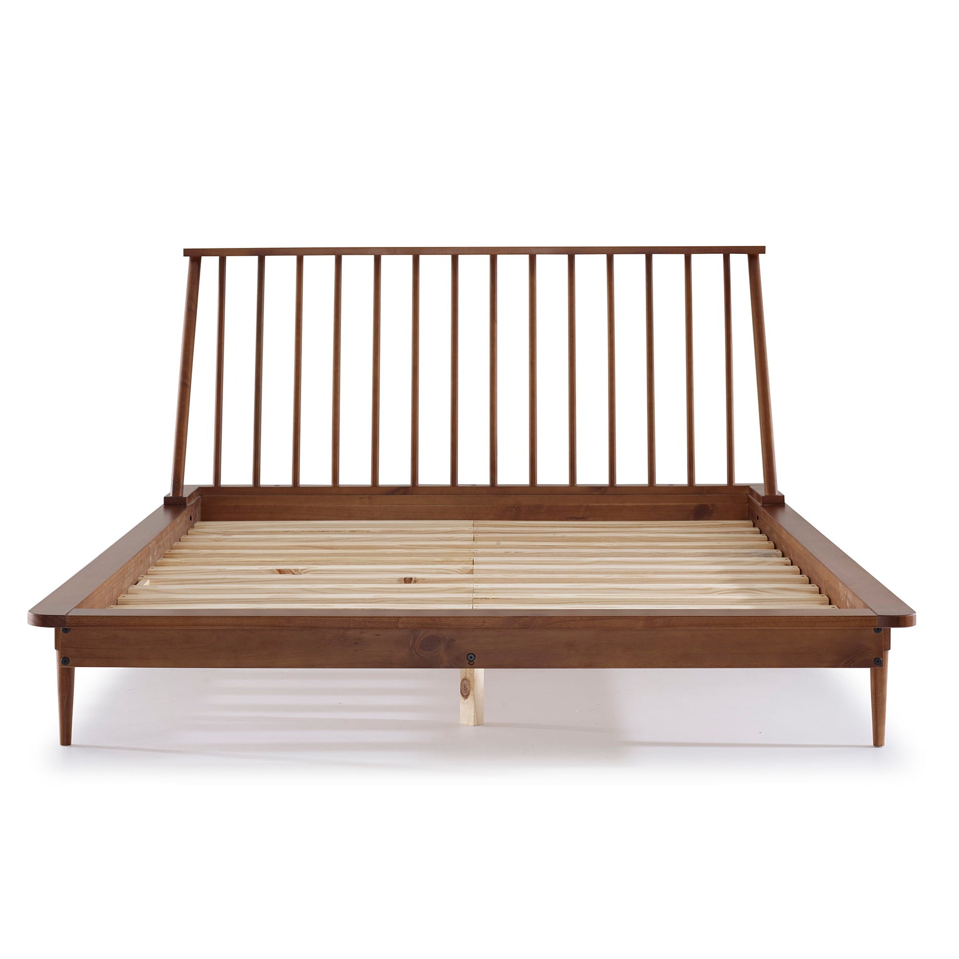 Mid-Century Modern Solid Wood Platform Bed Frame With Spindle Headboard - The Sleep Loft - Online Mattress Showroom NYC