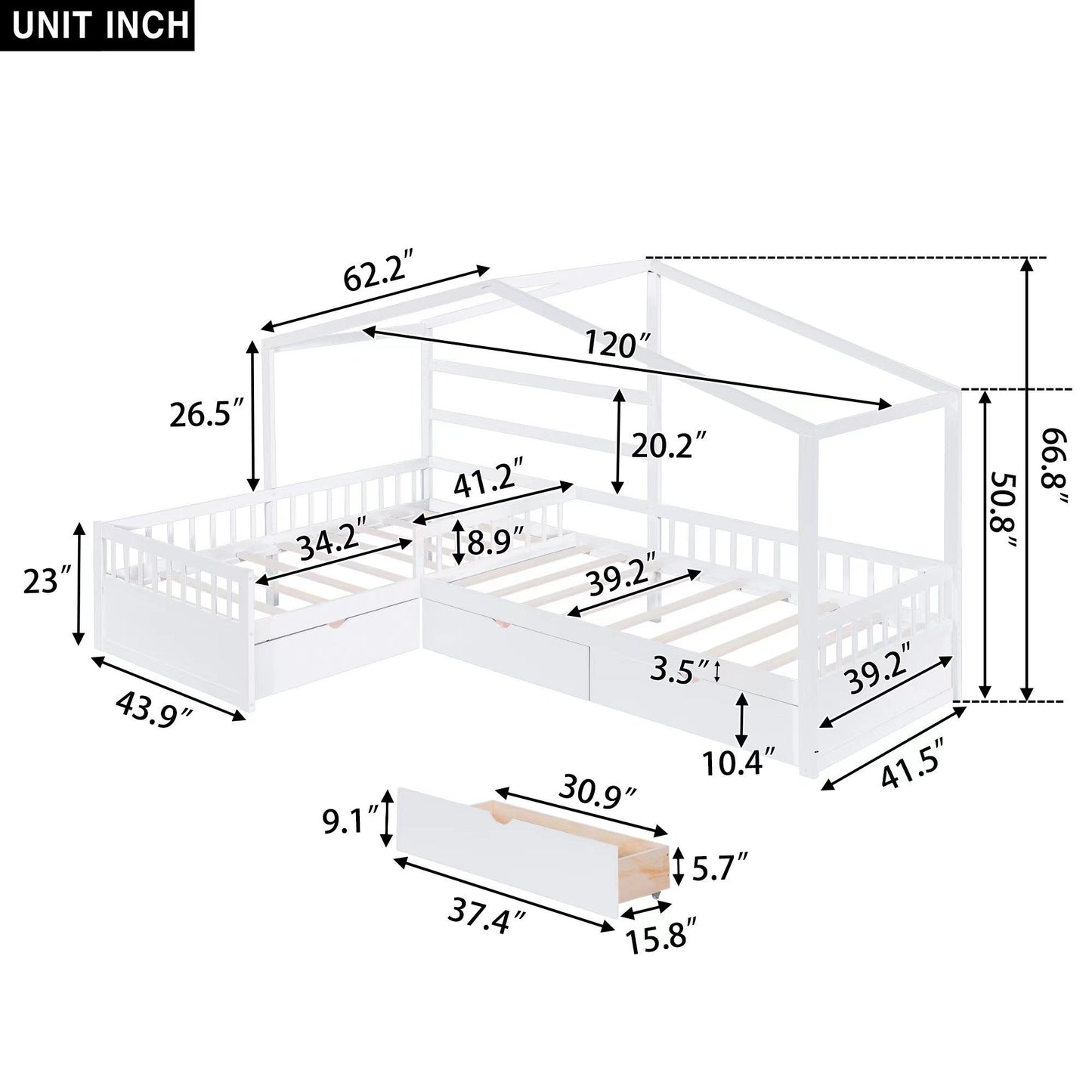 L Shape Platform Bed With 3 Storage Drawers - The Sleep Loft - Online Mattress Showroom NYC