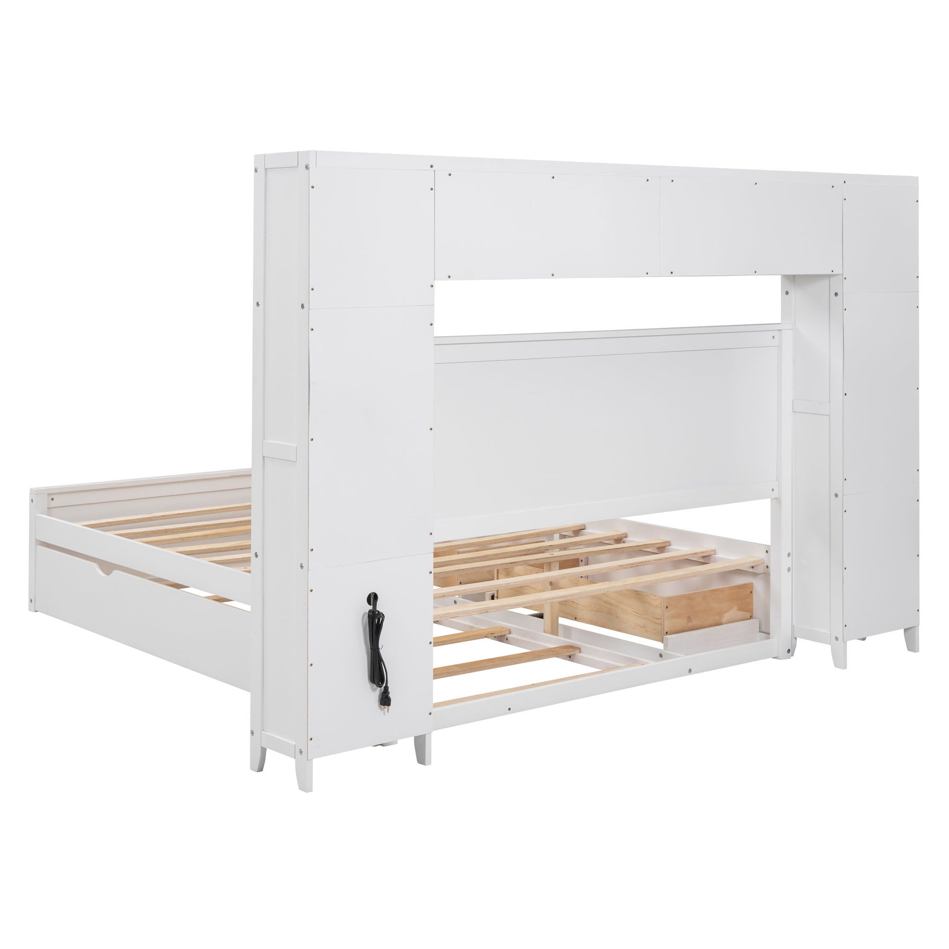 Bed With All In One Cabinet, Shelf And Sockets, Twin Long Trundle - The Sleep Loft - Online Mattress Showroom NYC