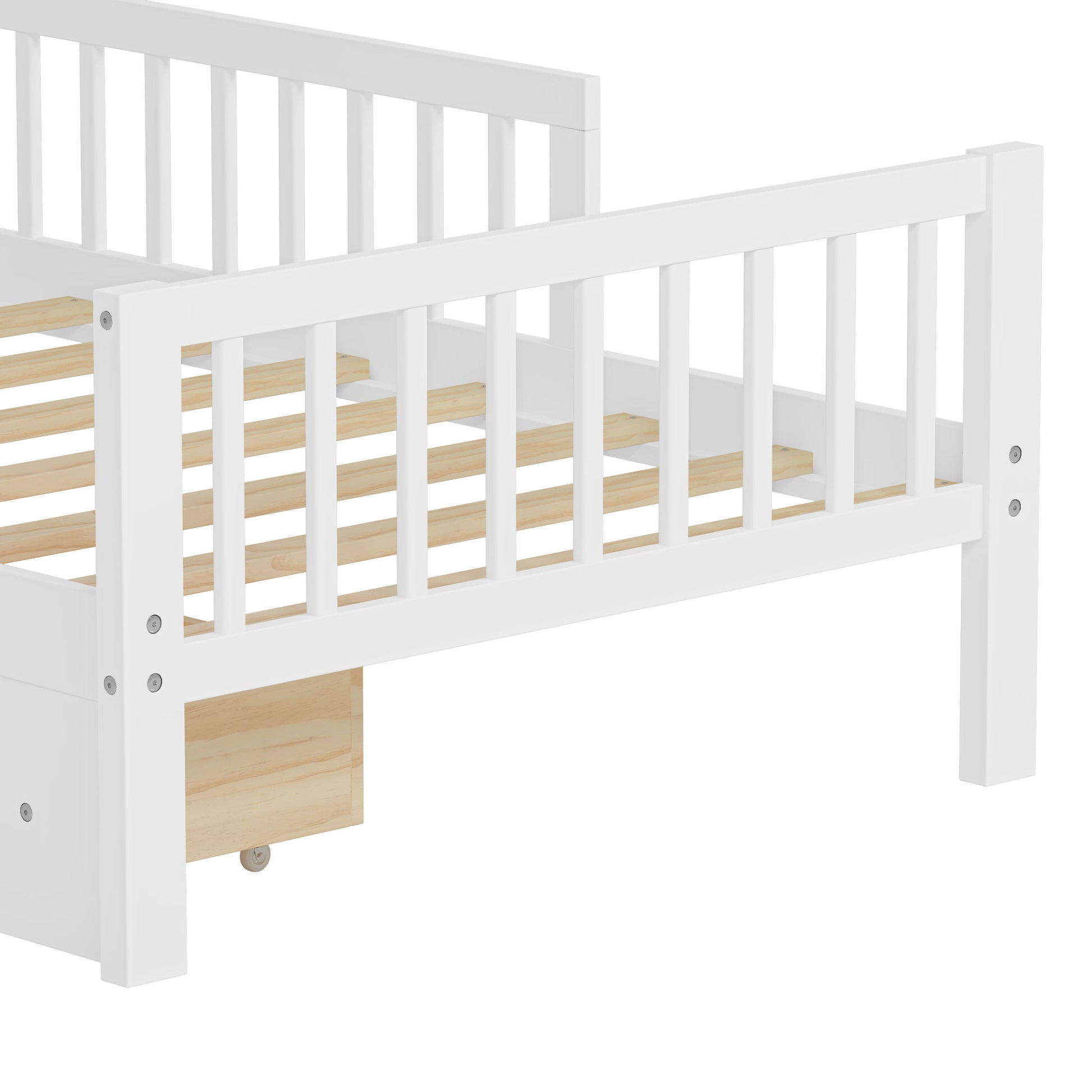 Bed With Headboard Storage Rack, 2 Under Bed Drawers, 3 Side Guardrails For Safety - The Sleep Loft - Online Mattress Showroom NYC