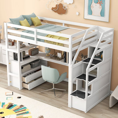 Loft Bed With Desk, Shelves, 2 Drawers, Storage Staircase - The Sleep Loft - Online Mattress Showroom NYC