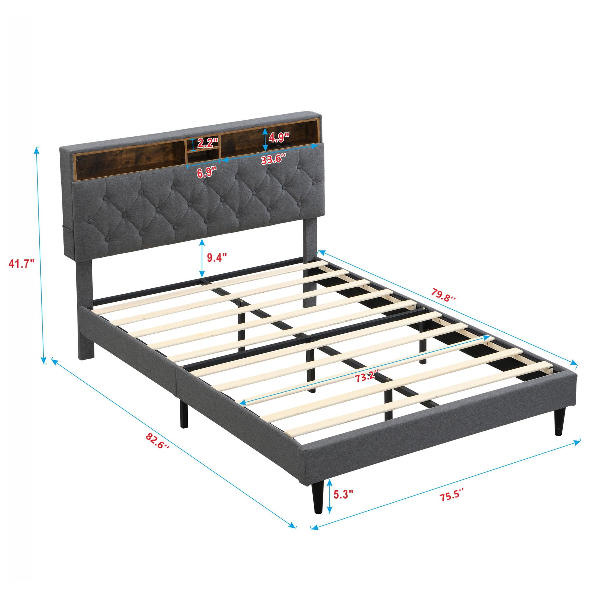 Modern Upholstered Platform Bed Frame With Button Tufted Headboard And USB Ports - The Sleep Loft - Online Mattress Showroom NYC