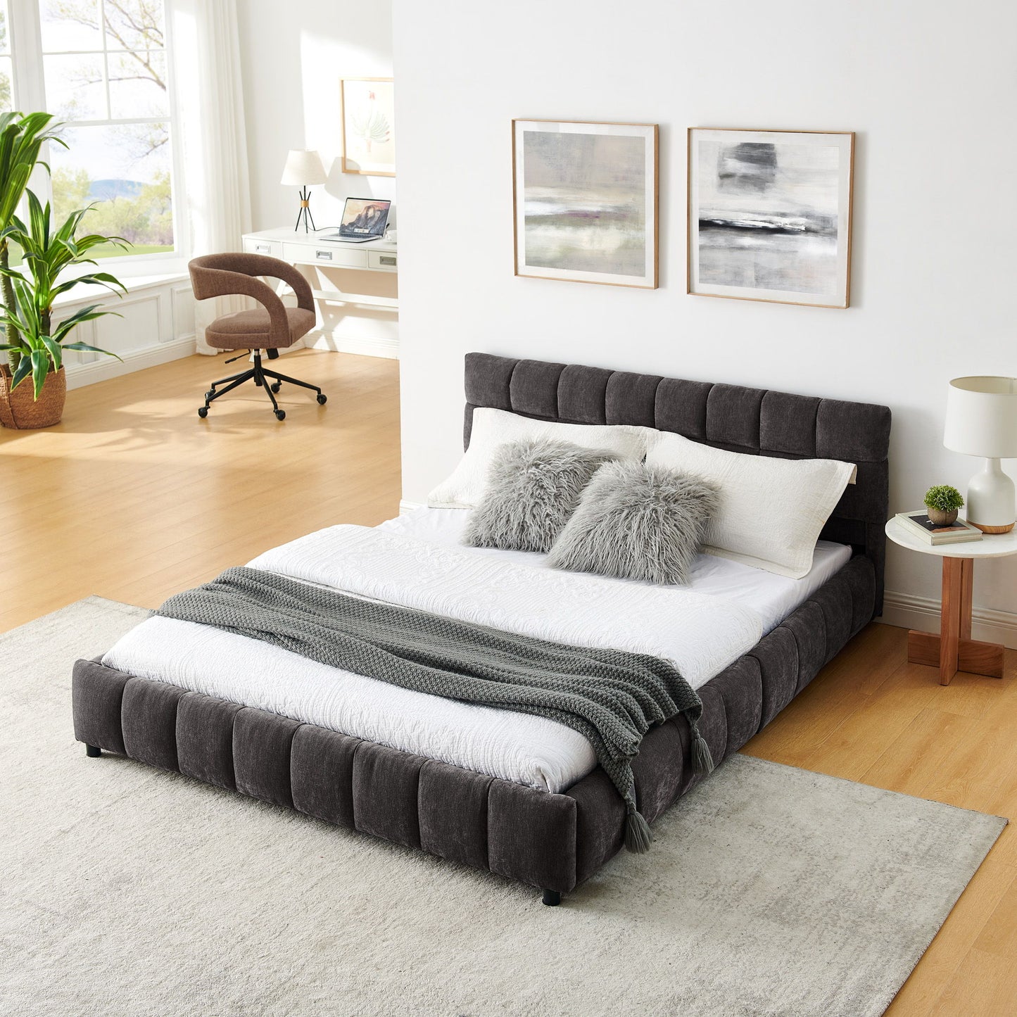 Modern Platform Bed Frame With Thick Fabric - The Sleep Loft - Online Mattress Showroom NYC