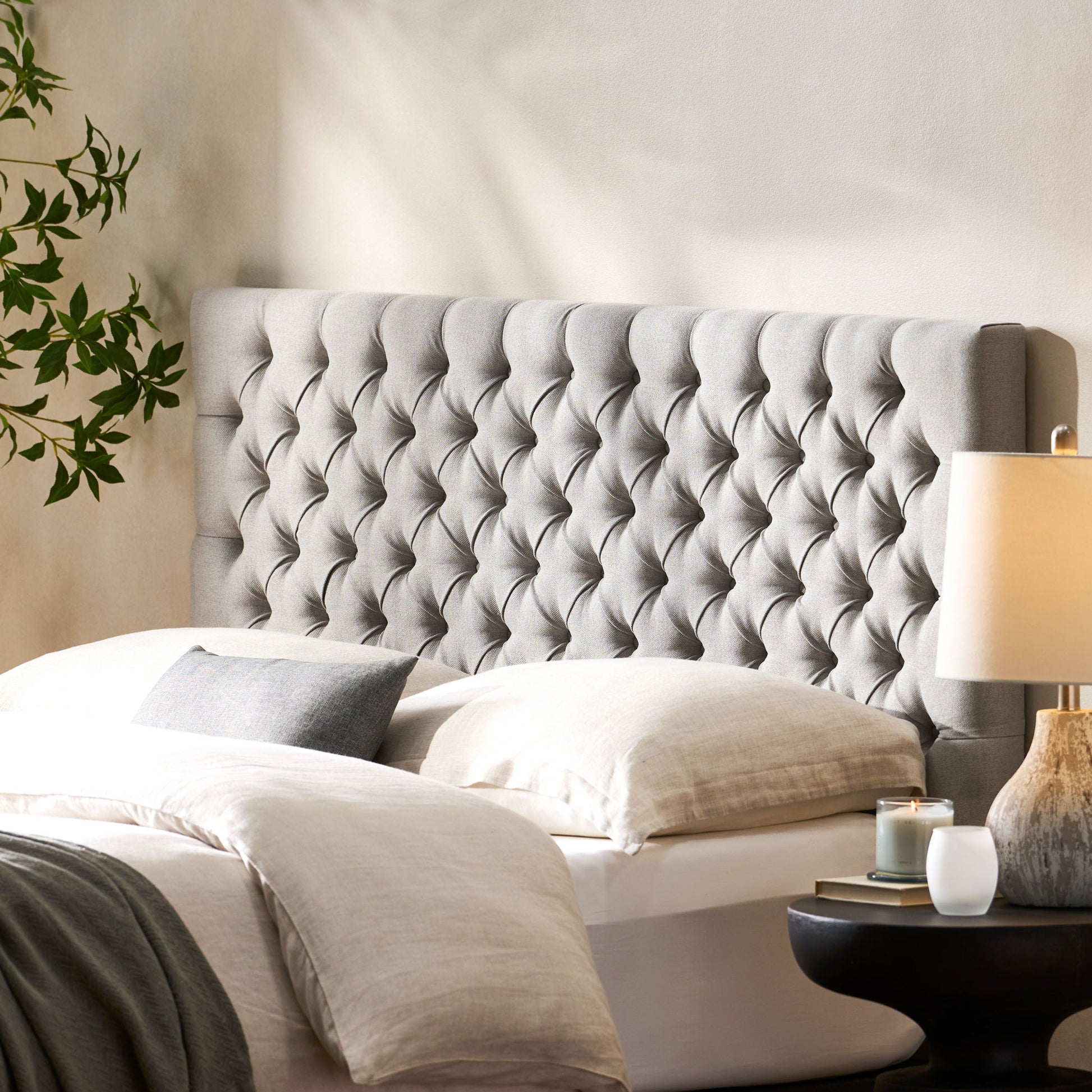 Queen Size Headboard With Button Tufting - Light Gray - The Sleep Loft - Online Mattress Showroom NYC