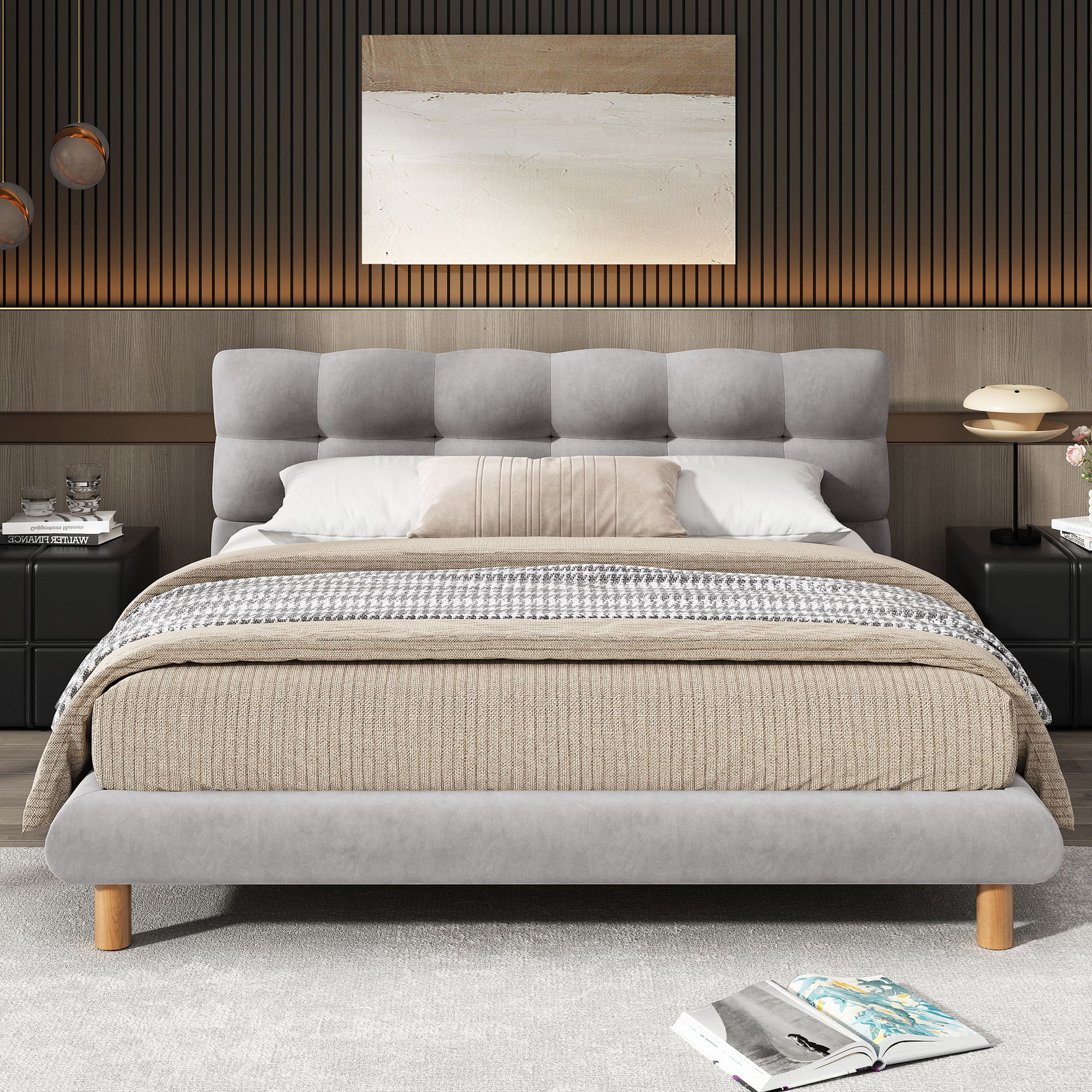 Upholstered Platform Bed Frame With Cookie Shaped Headboard - The Sleep Loft - Online Mattress Showroom NYC
