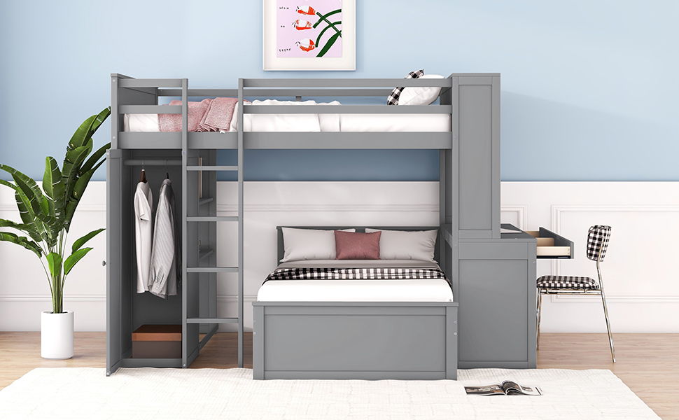Loft Bed With A Twin Size Standalone Bed, Shelves, Desk, And Wardrobe - The Sleep Loft - Online Mattress Showroom NYC