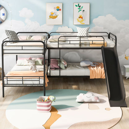 Mission Style Twin Size L-Shaped Bunk Bed With Slide And Ladder - Black - The Sleep Loft - Online Mattress Showroom NYC