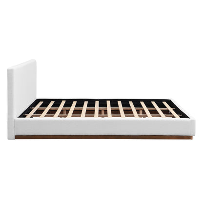 Elegant Boucle Upholstered Bed With Wood Grain Textured Solid Wood Base Frame - The Sleep Loft - Online Mattress Showroom NYC