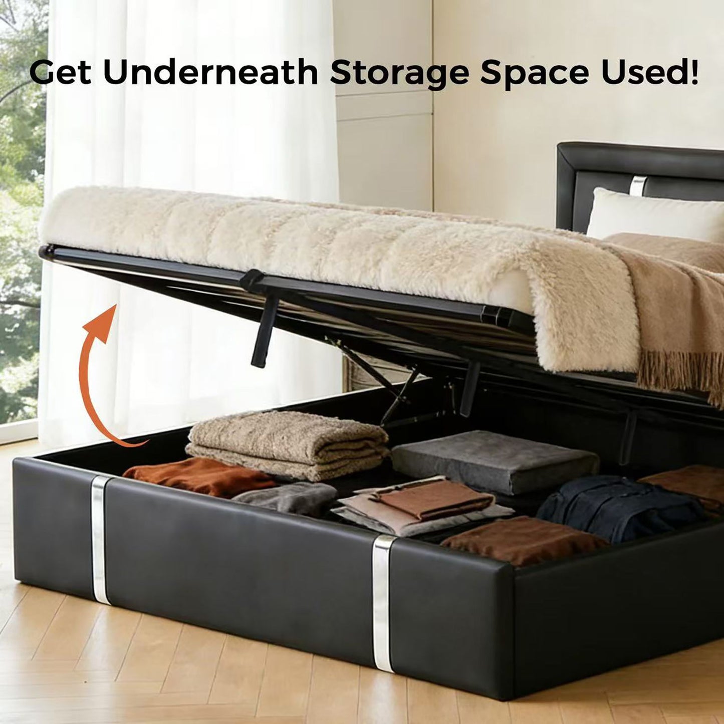 Upholstered Platform Bed Frame With Adjustable LED Headboard, USB C-Charging, Hydraulic Lift - The Sleep Loft - Online Mattress Showroom NYC