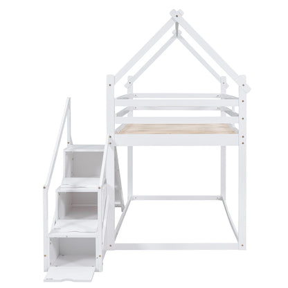 Twin Over Twin House Loft Or Bunk Bed With Slide And Staircase - The Sleep Loft - Online Mattress Showroom NYC