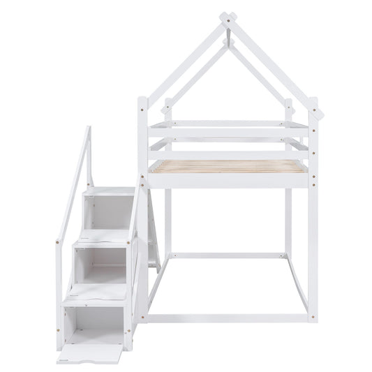 Twin Over Twin House Loft Or Bunk Bed With Slide And Staircase - The Sleep Loft - Online Mattress Showroom NYC