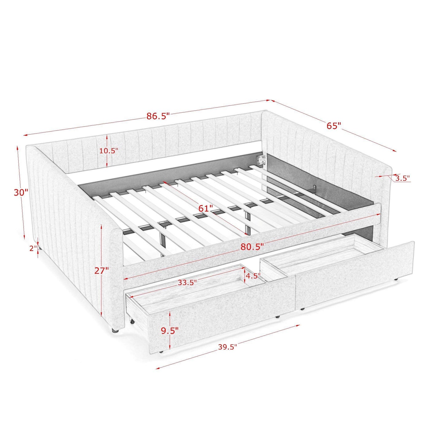 Upholstered Queen Daybed With 2 Drawers - The Sleep Loft - Online Mattress Showroom NYC