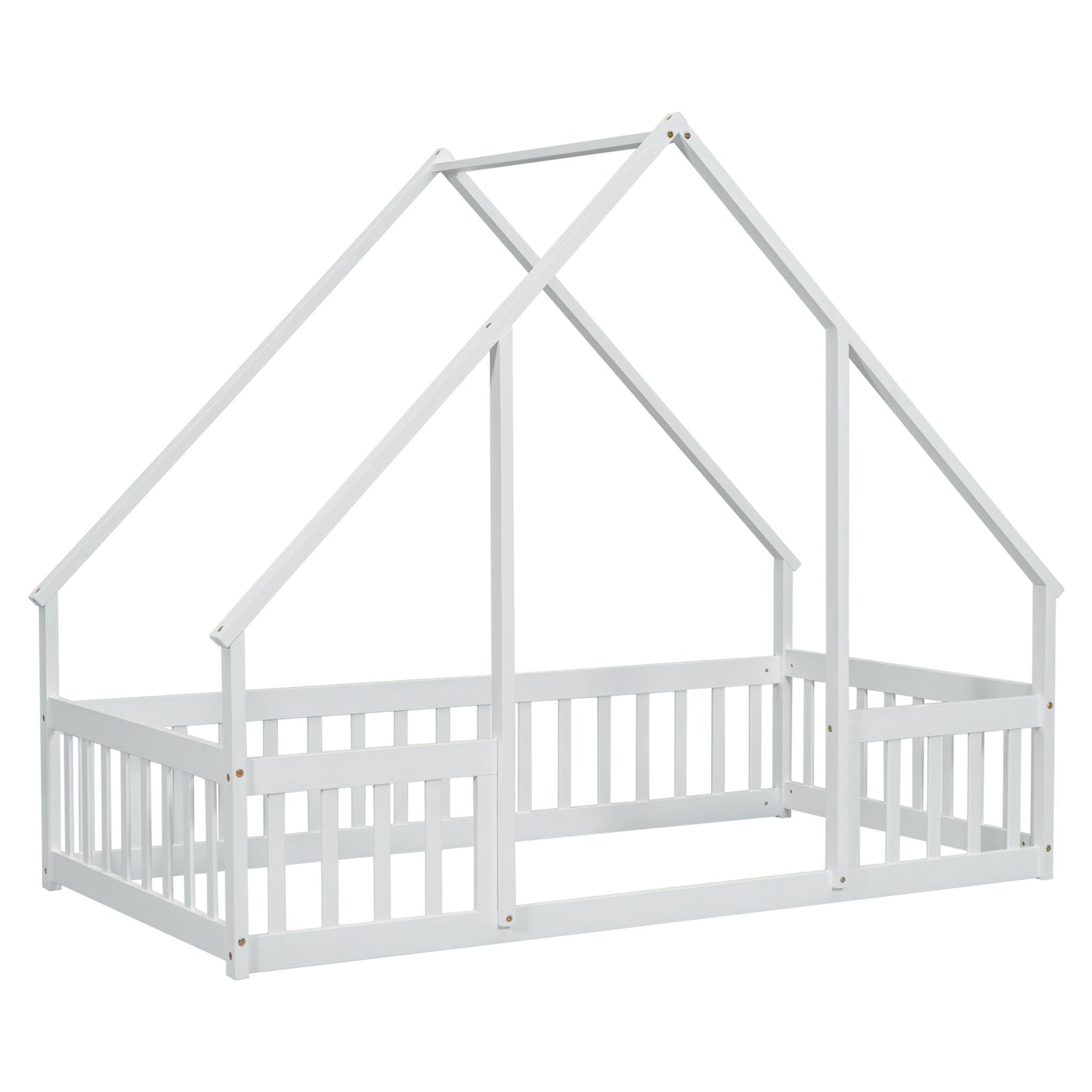 Wood House-Shaped Floor Bed With Fence, Guardrails - The Sleep Loft - Online Mattress Showroom NYC
