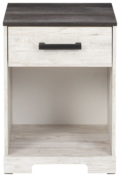 Shawburn - One Drawer Night Stand - Whitewash / Charcoal Gray - The Sleep Loft - Online Mattress Showroom NYC