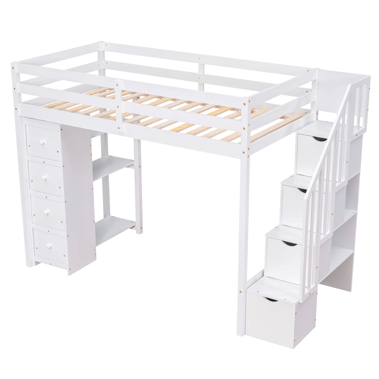 Loft Bed With Storage Drawers And Stairs With Shelves - The Sleep Loft - Online Mattress Showroom NYC
