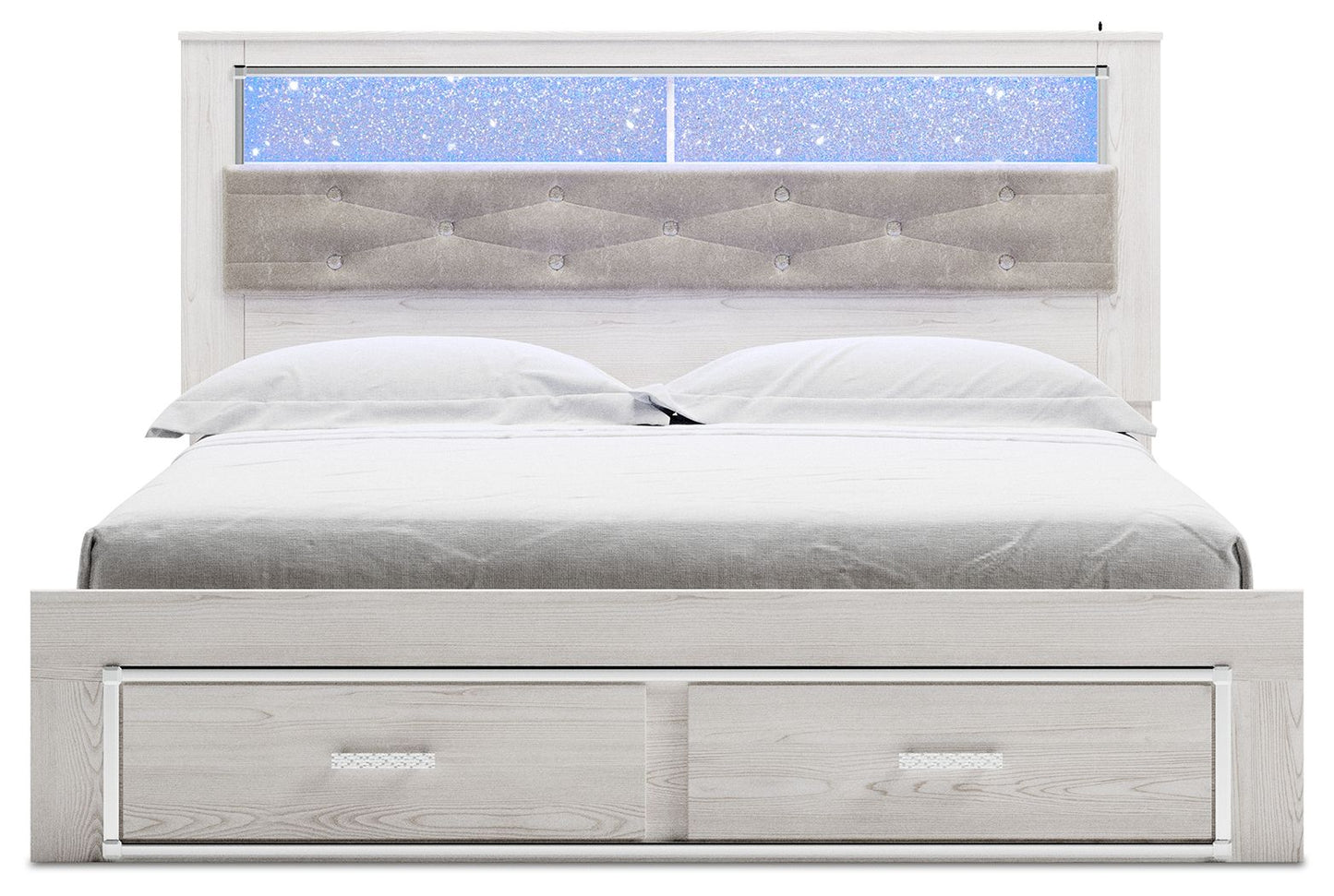 Altyra - King Upholstered Bookcase Bed With Storage - White - The Sleep Loft - Online Mattress Showroom NYC