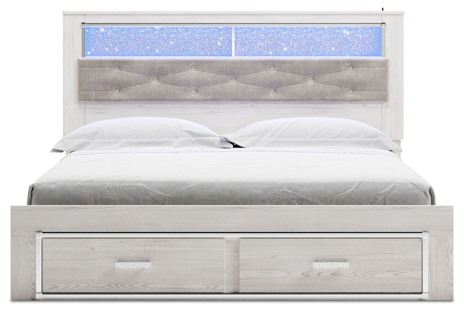 Altyra - King Upholstered Bookcase Bed With Storage - White - The Sleep Loft - Online Mattress Showroom NYC