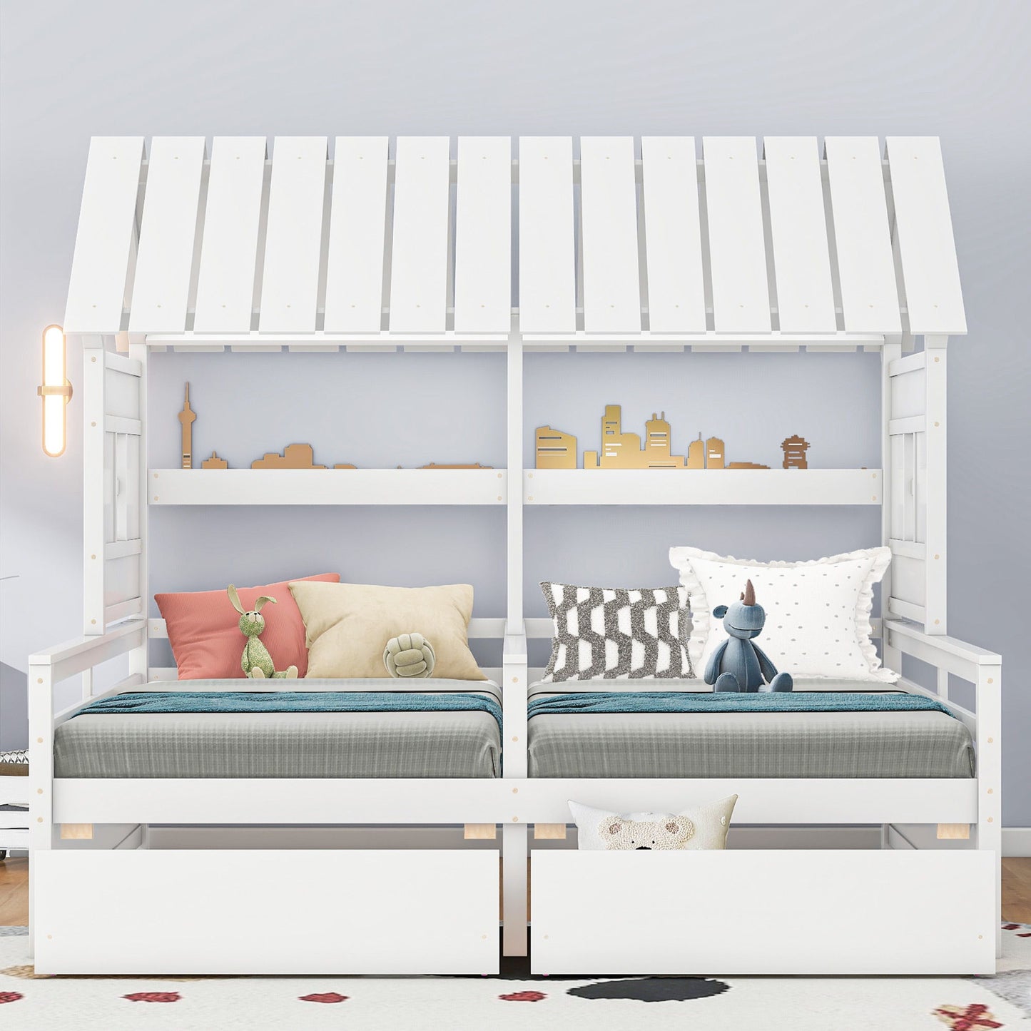 House Platform Beds With 2 Drawers, Side By Side Design - The Sleep Loft - Online Mattress Showroom NYC