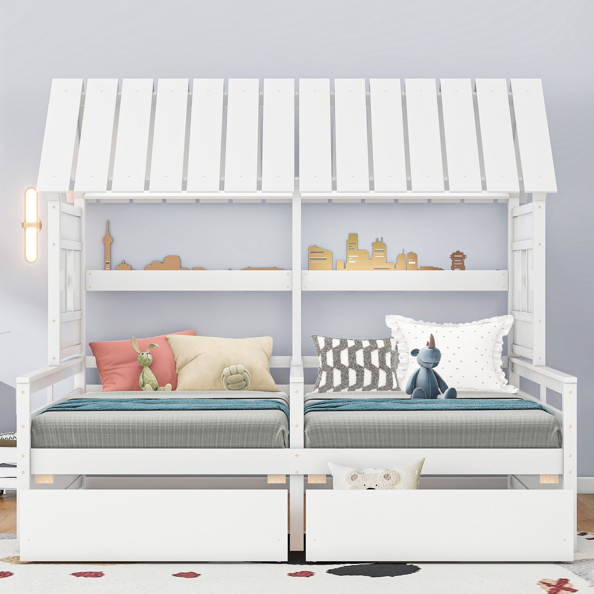 House Platform Beds With 2 Drawers, Side By Side Design - The Sleep Loft - Online Mattress Showroom NYC