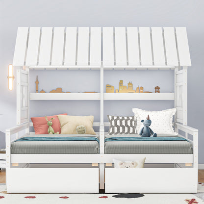 House Platform Beds With 2 Drawers, Side By Side Design - The Sleep Loft - Online Mattress Showroom NYC