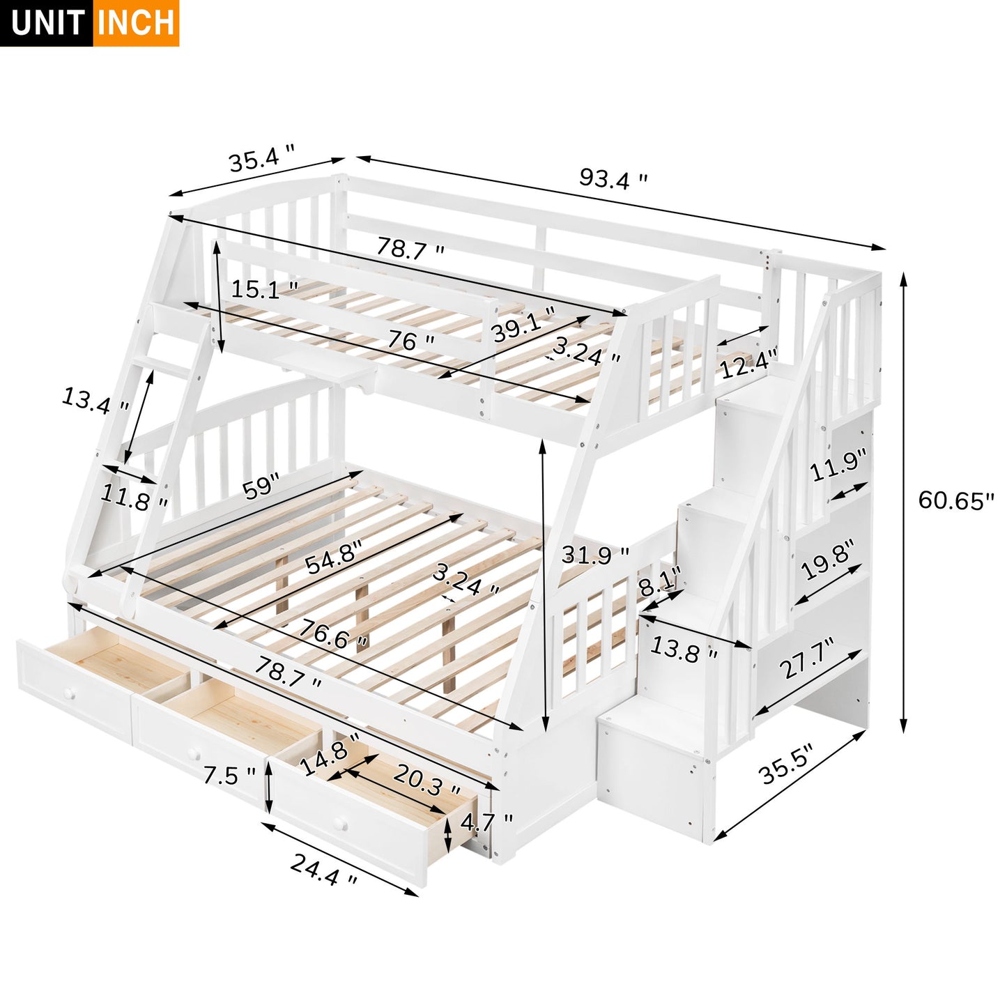 Bunk Bed With Drawers, Ladder And Storage Staircase - The Sleep Loft - Online Mattress Showroom NYC