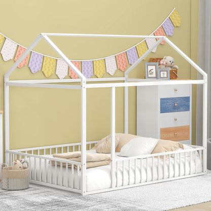 Metal Bed House Bed Frame With Fence - The Sleep Loft - Online Mattress Showroom NYC